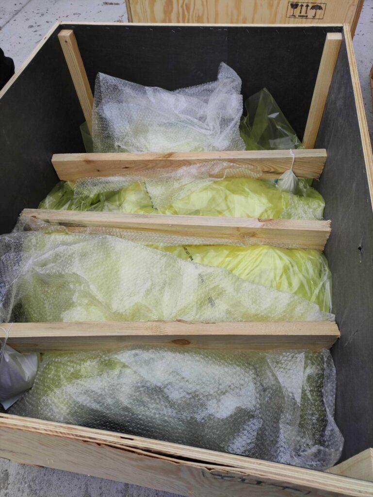 drewniana skrzynia transportowa z ładunkiem do transportu morskiego